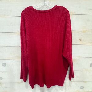 White House Black Market Deep Red Ribbed V-Neck Sweater